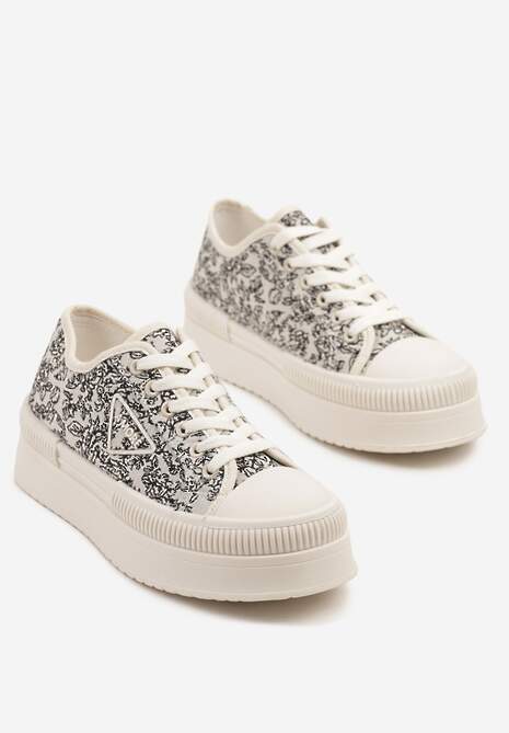 Beżowo-Czarne Trampki na Podwójnej Podeszwie z Ozdobnym Znaczkiem na Cholewce Alivrelia