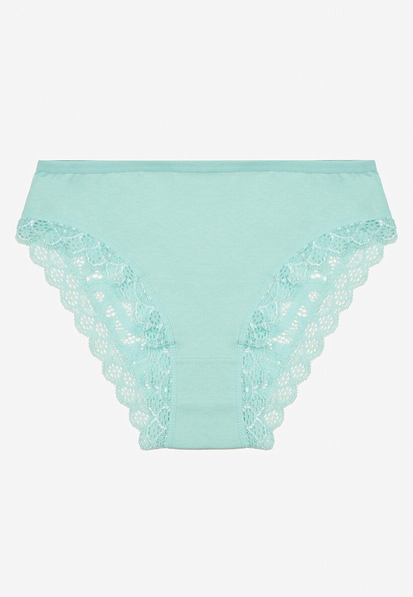 Miętowe Bawełniane Majtki Figi z Ozdobną Koronką Lemmer