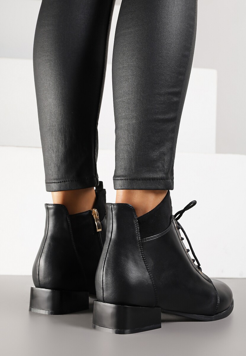 Czarne Botki Trzewiki Vices Ozdobione Przeszyciami Vamine