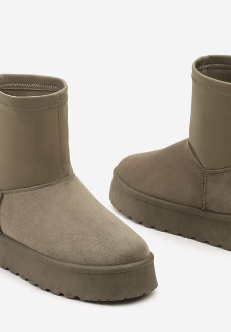 Zielone Płaskie Ocieplane Śniegowce z Elastyczną Cholewką Sevidia