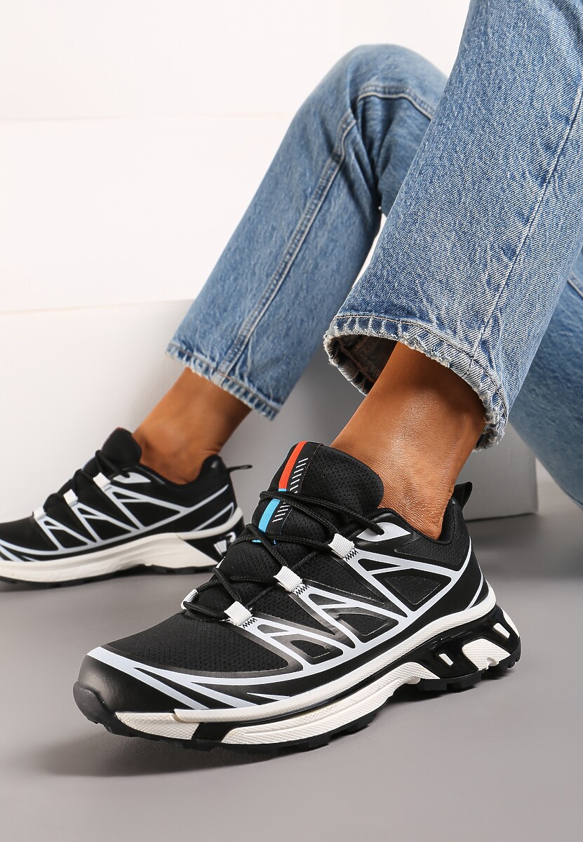 Czarno-Białe Sneakersy na Grubej Podeszwie ze Sznurowaniem i Ozdobnymi Gumowymi Elementami Tellgina