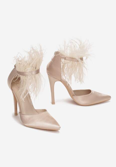 Beżowe Sandały z Piórami Geanesh
