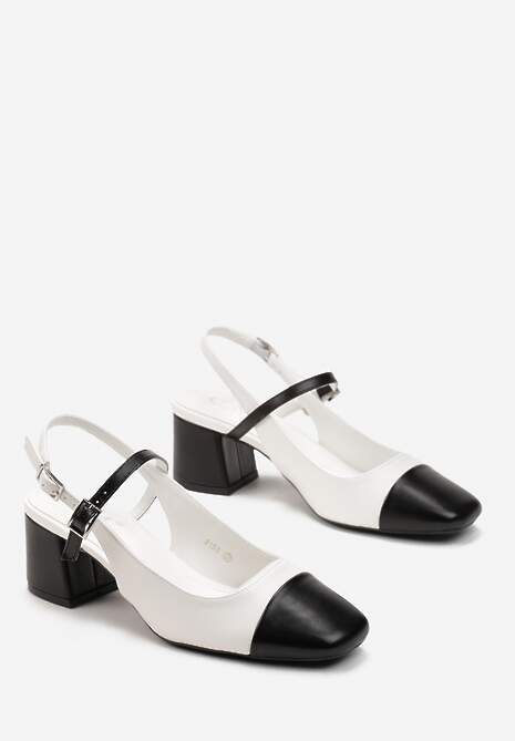 Białe Czółenka na Grubym Słupku i Kwadratowym Noskiem Pristina