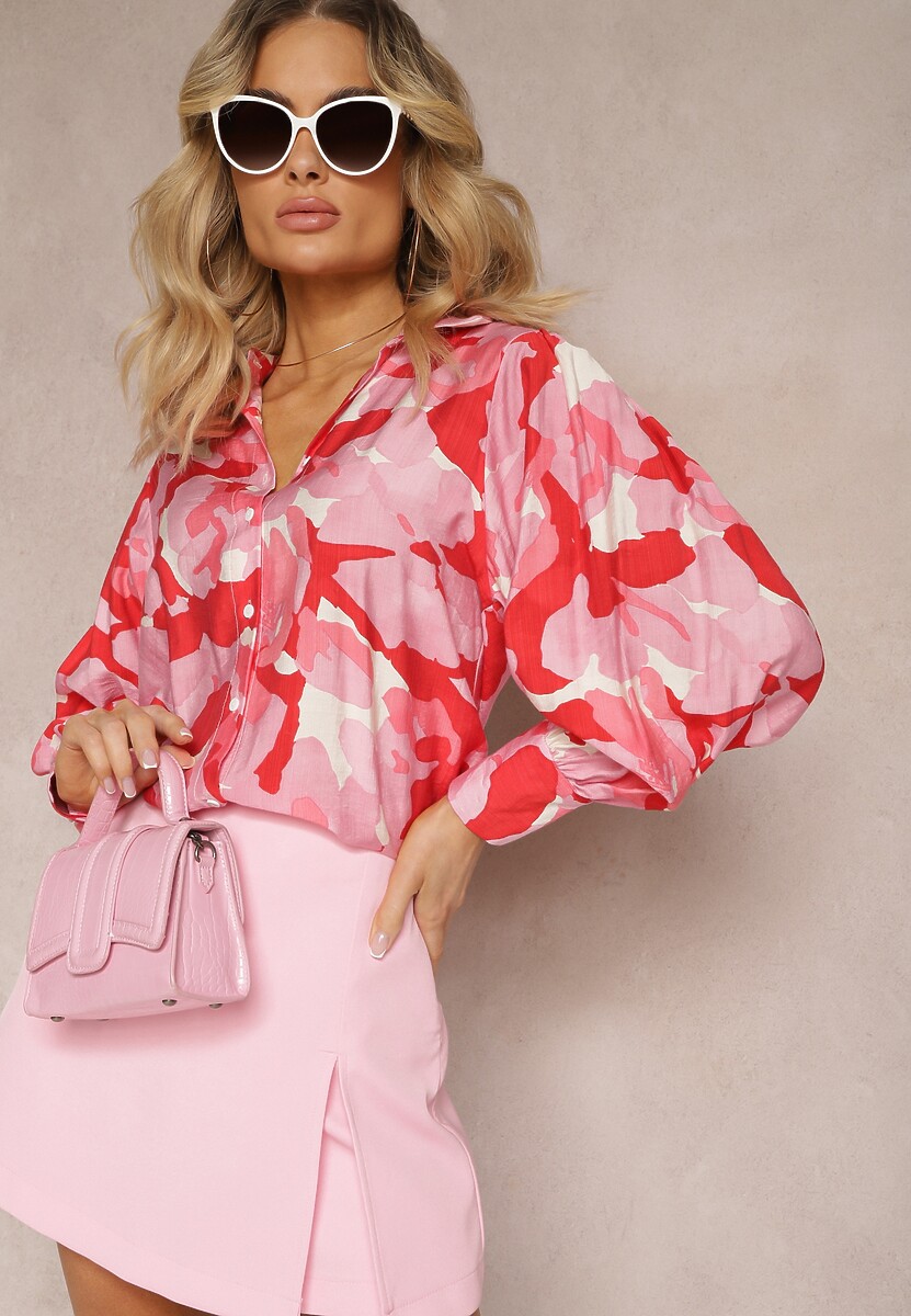 Czerwono-Różowa Koszula o Klasycznym Kroju z Zapięciem na Guziki i Długim Rękawem Fiomina