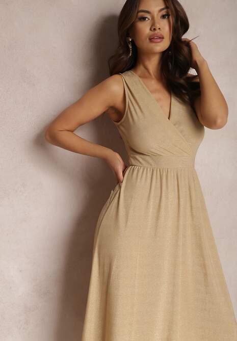 Beżowo-Złota Sukienka Sematea