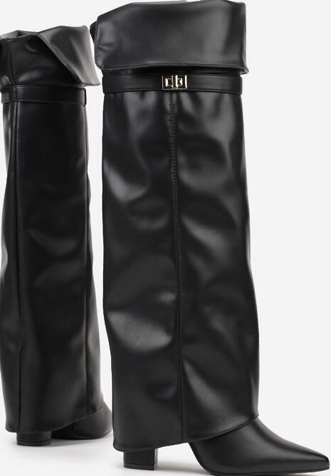 Czarne Eleganckie Kozaki za Kolano z Cholewką Imitującą Nogawkę Zenesseria