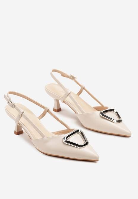 Beżowe Sandały na Kaczuszce z Metalicznym Trójkątem Nonisaen