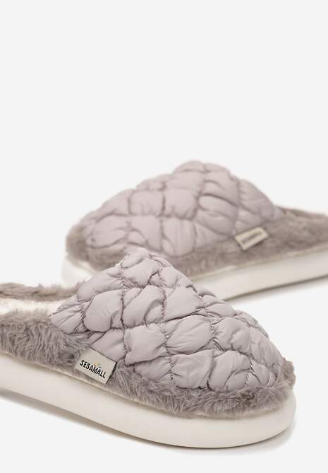 Jasnoszare Eleganckie Kapcie Pikowane na Niskiej Platformie Tavemene