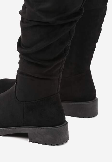 Czarne Kozaki Muszkieterki z Marszczoną Cholewką Onne