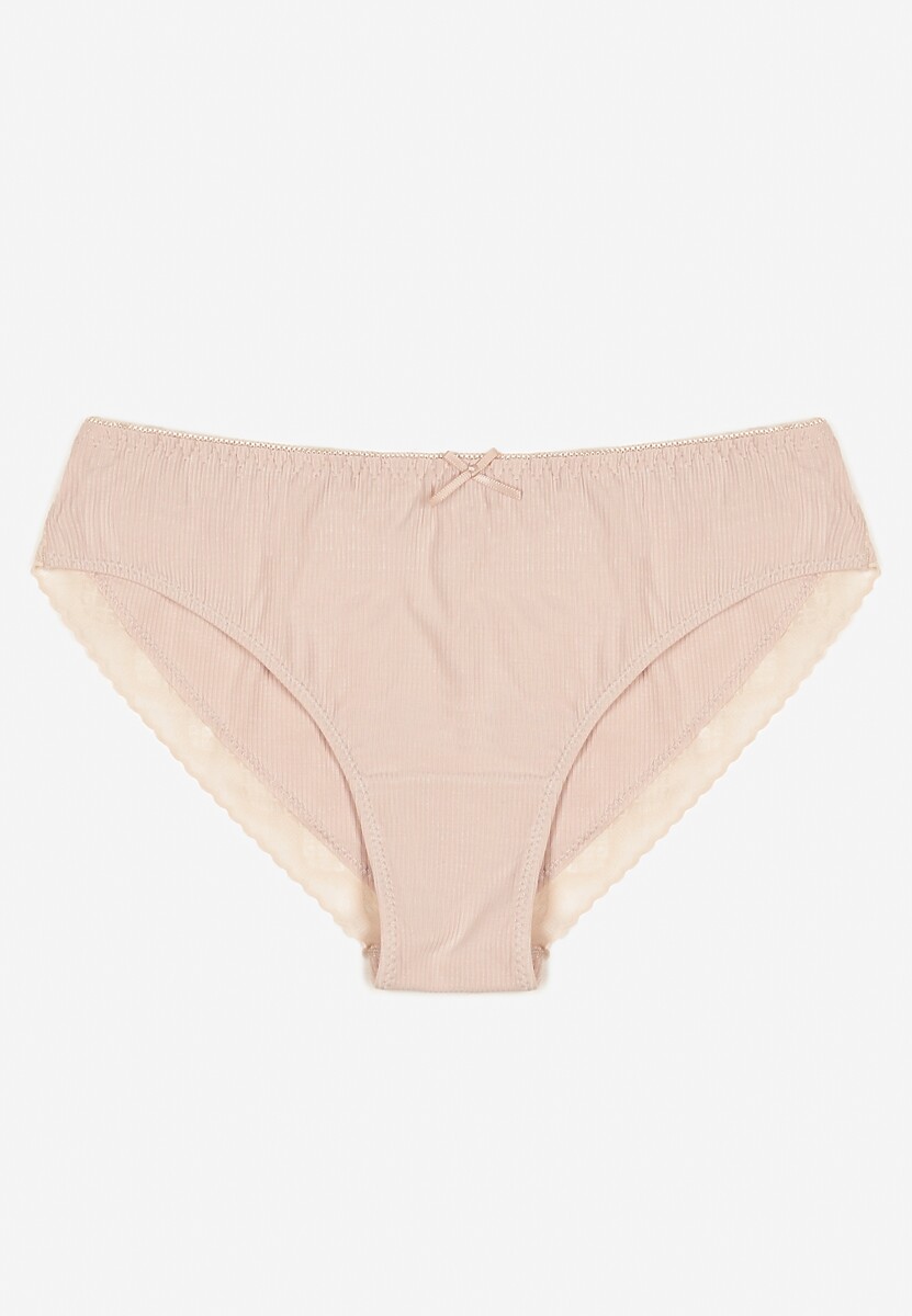 Beżowe Bawełniane Majtki z Kokardą i Koronką Tamielis