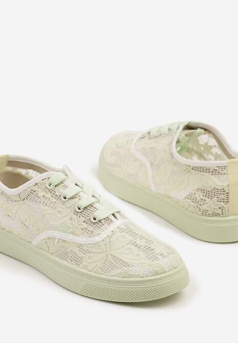 Beżowo-Zielone Tenisówki Ozdobione Koronką Orrisanne
