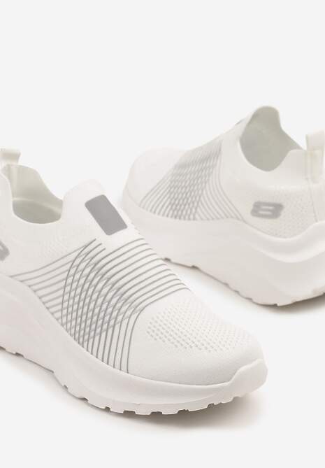 Biało-Szare Buty Sportowe Sneakersy na Tłoczonej Platformie z Elastyczną Cholewką Velmio