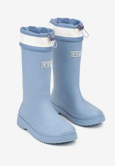 Niebieskie Kalosze Ozdobione Napisem ze Ściągaczem przy Cholewce Voslia