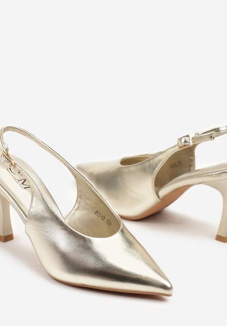 Złote Sandały na Szpilce w Stylu Slingback Delaneta