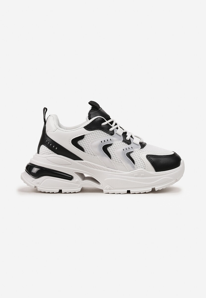 Biało-Czarne Sneakersy na Grubej Podeszwie z Metalicznymi Wstawkami Seta