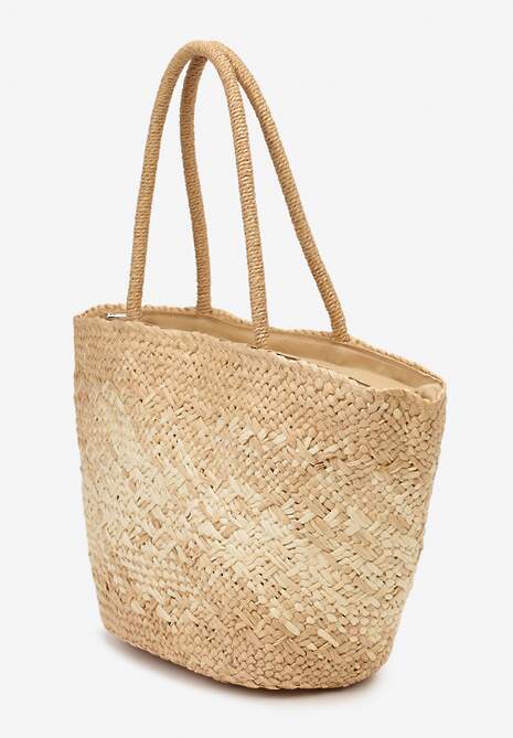Beżowa Duża Torebka z Plecionki w Stylu Boho Zapinana na Zamek Błyskawiczny Noico