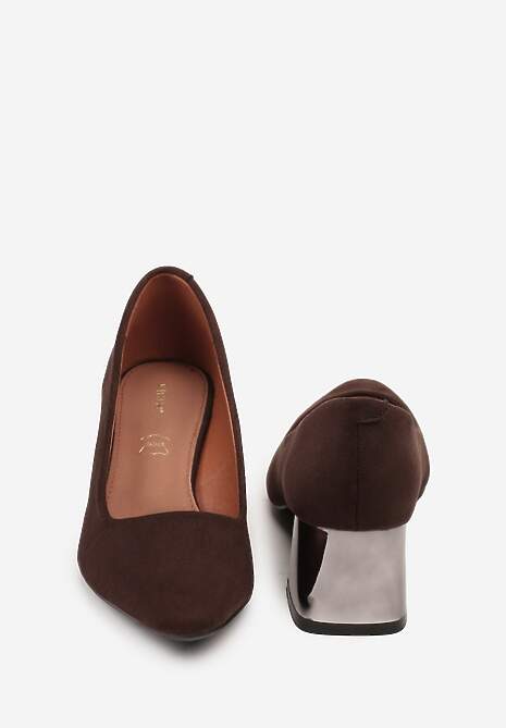 Brązowe Czółenka Vices na Metalicznym Obcasie ze Skórzaną Wkładką Sivine