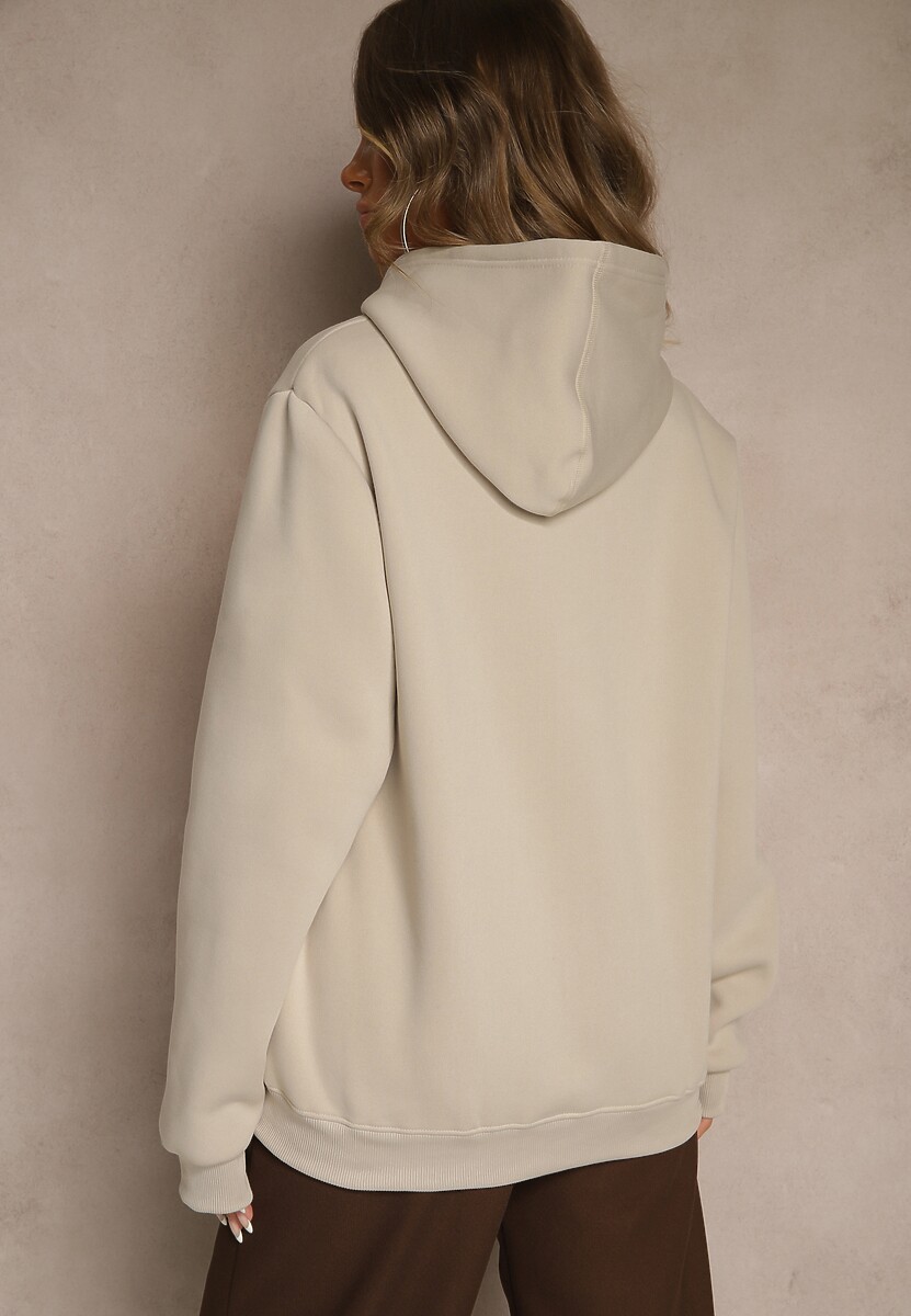 Beżowa Bluza z Kapturem Ozdobiona Ściągaczami Invila