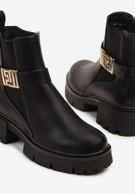 Czarne Botki Sztyblety Zdobione Metaliczną Aplikacją Cedorie