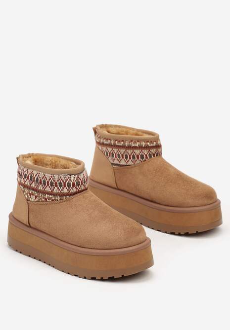 Brązowe Śniegowce na Wysokiej Platformie Ozdobione Wzorzystą Wstawką Sinalora