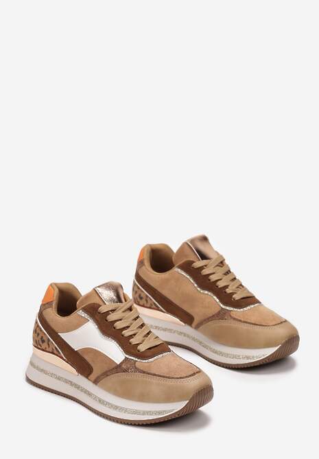 Ciemnobeżowe Sneakersy na Platformie z Bokratem Tapazir