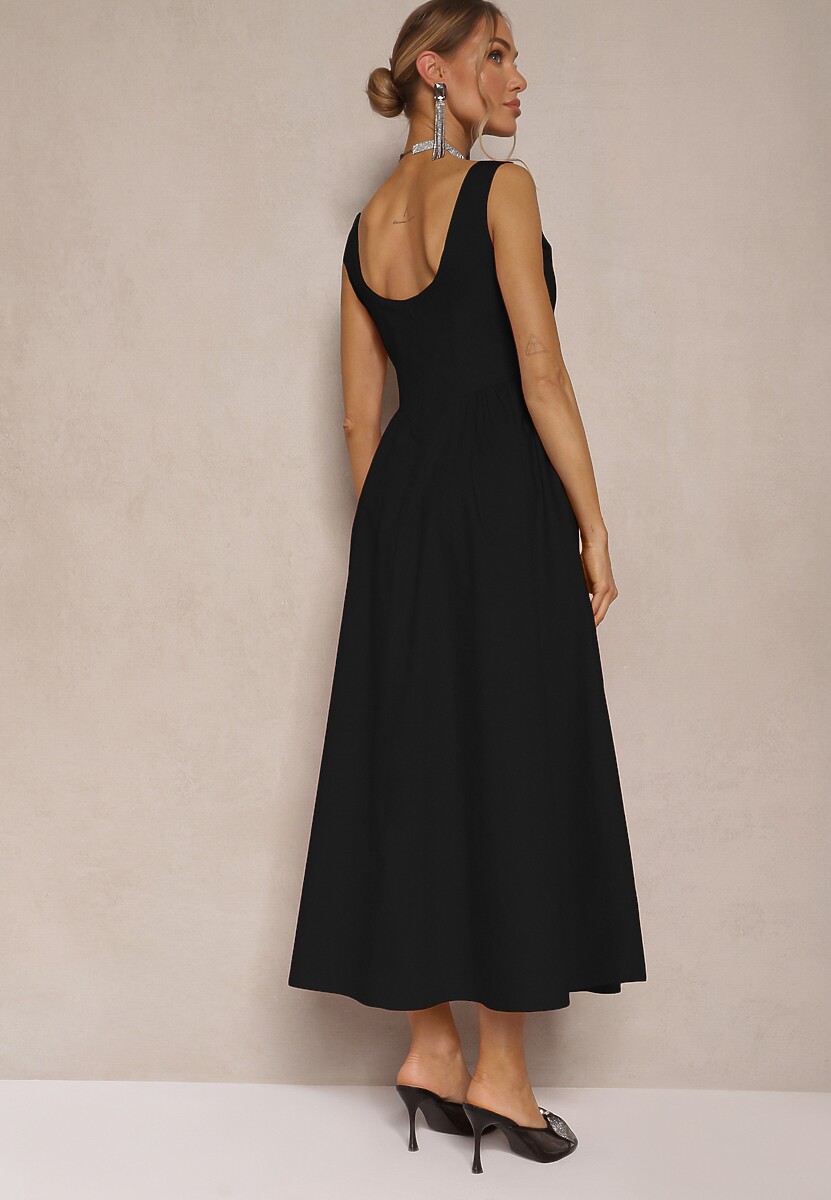 Czarna Rozkloszowana Sukienka z Bawełny Haladrea