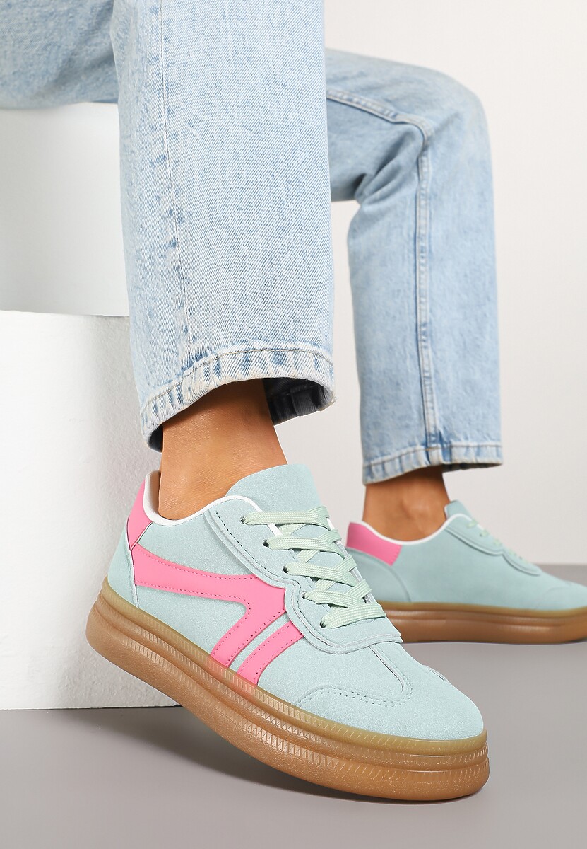 Jasnozielone Sneakersy Klasyczne Tenisówki Zdobione Przeszyciami Alatira