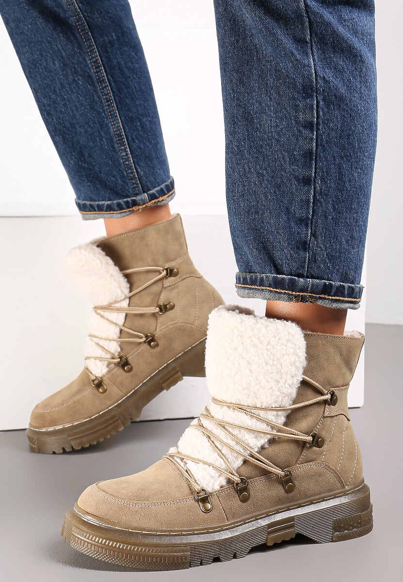 Jasnobeżowe Traperki z Futrzanym Językiem Florica