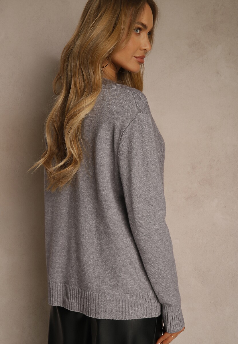 Szary Kardigan z Bawełną i Tłoczonym Wzorem Reisina