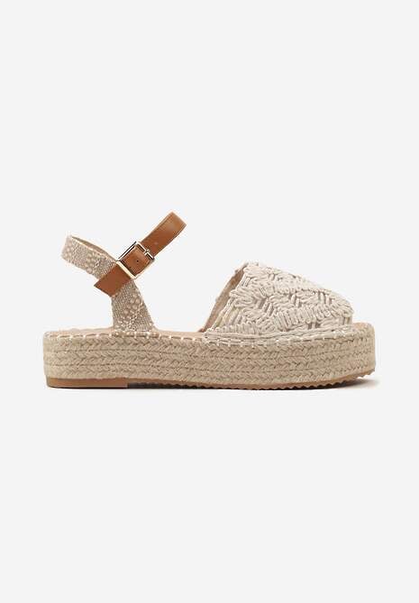 Beżowe Sandały Plecione w Stylu Espadryli na Platformie z Juty Garita