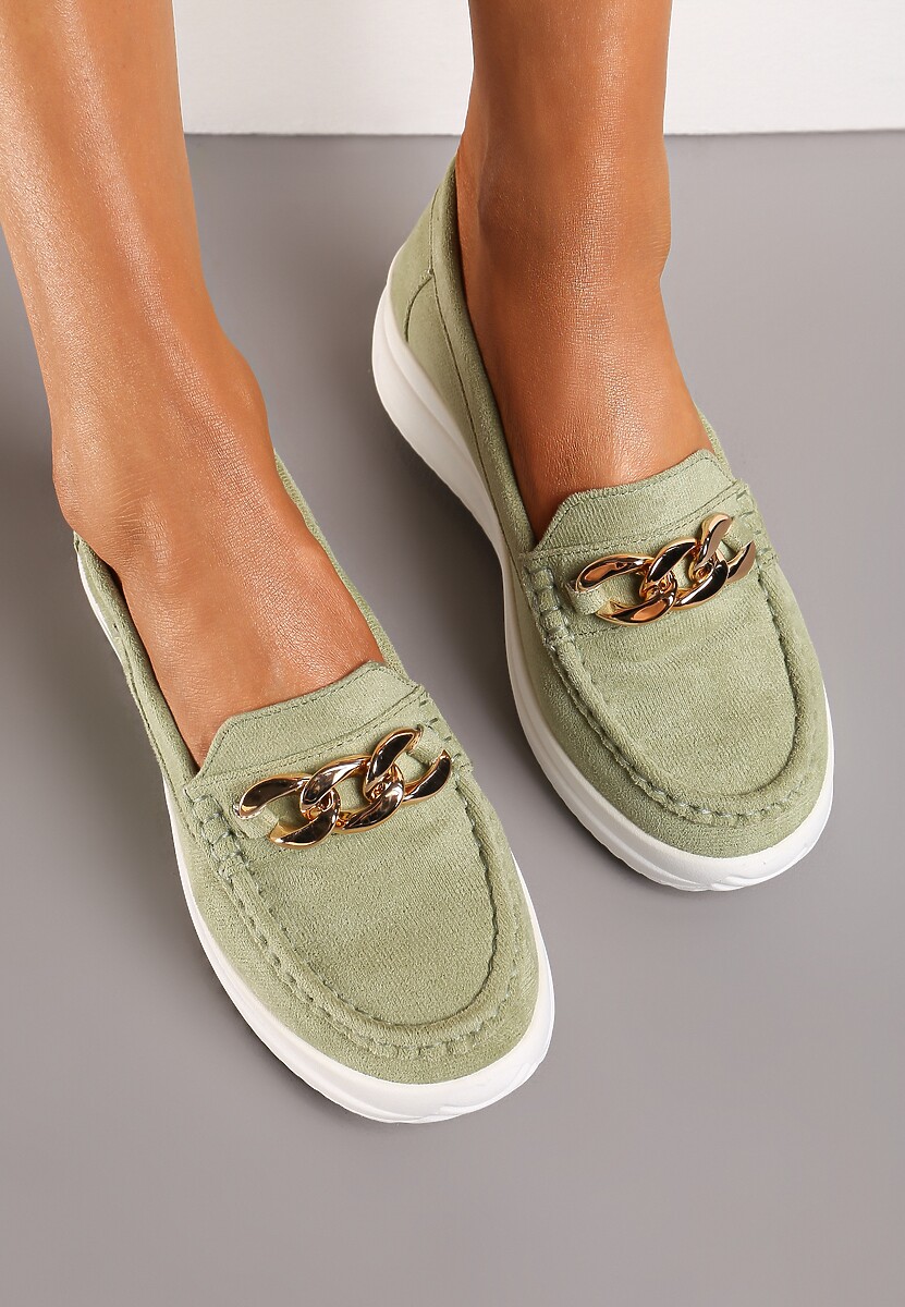 Zielone Mokasyny z Łańcuszkiem na Wysokiej Platformie Iracana
