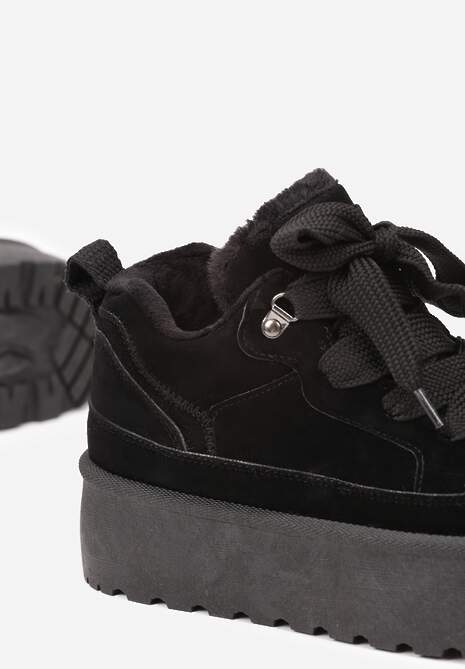 Czarne Sneakersy Vices Stylizowane na Śniegowce na Platformie Obszyte Futerkiem Naleris