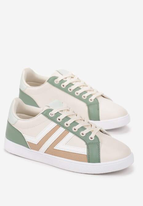 Beżowo-Zielone Sneakersy z Wstawkami Lerlet