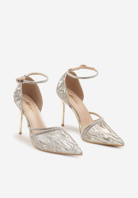 Złote Szpilki z Paskami z Cyrkoniami Wykończone Błyszczącą Nitką Aletiepa