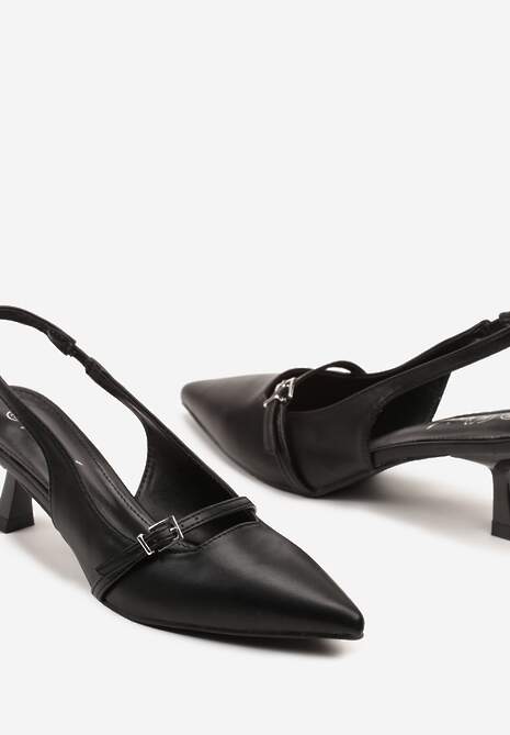 Czarne Sandały na Kaczuszce Slingback z Paskiem i Klamrą Elearela