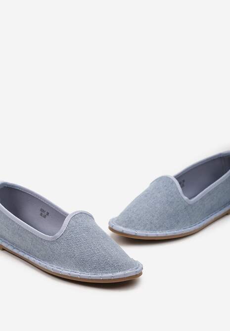 Niebieskie Materiałowe Balerinki na Płaskim Obcasie z Okrągłym Noskiem Apreseha