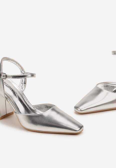 Srebrne Eleganckie Czółenka na Słupku z Zakrytym Noskiem Devana