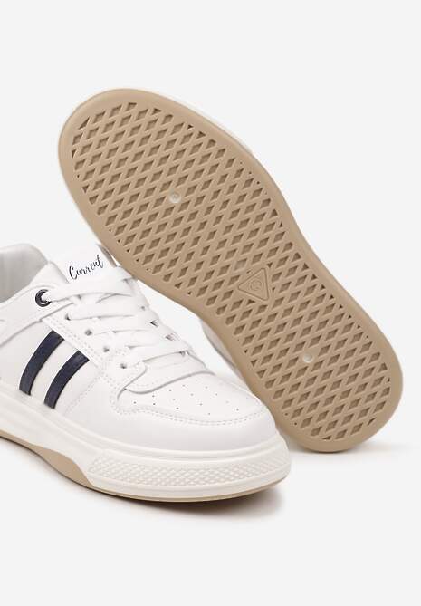 Biało-Niebieskie Płaskie Sneakersy Wykończone Paskami Walleria