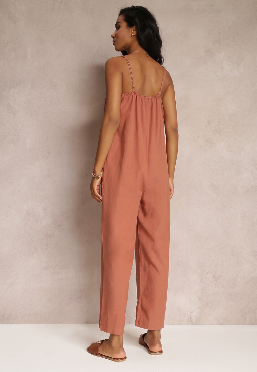 Ciemnoróżowy Kombinezon na Regulowanych Ramiączkach z Długimi Nogawkami z Bawełny Myrcela