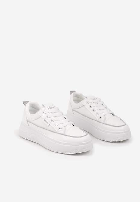 Biało-Szare Sneakersy na Platformie z Tłoczeniem i Sznurowaniem Erisandria