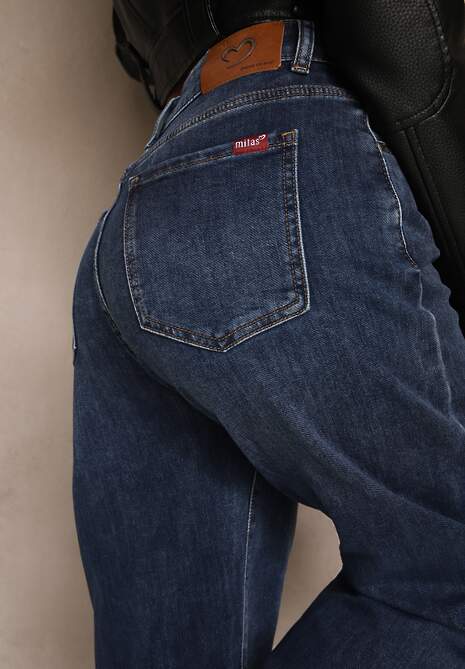 Niebieskie Bawełniane Jeansy Mom Fit z Wysokim Stanem Nelinela