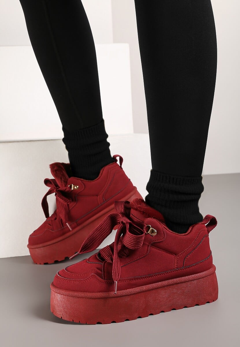 Bordowe Sneakersy Vices Stylizowane na Śniegowce na Platformie Obszyte Futerkiem Naleris