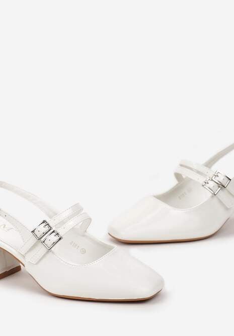 Białe Lakierowane Czółenka na Słupku z Kwadratowym Noskiem Jubarrda