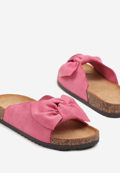 Fuksjowe Klapki na Podeszwie z Imitacji Korka Zdobione Kokardą Zenella