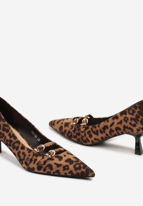 Brązowe Czółenka na Szpilce Kaczuszki z Paskami Zapinanymi na Sprzączki Lilanna