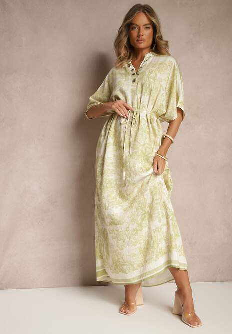 Zielona Sukienka Oversize z Wiskozą i Abstrakcyjnym Motywem Lunisana