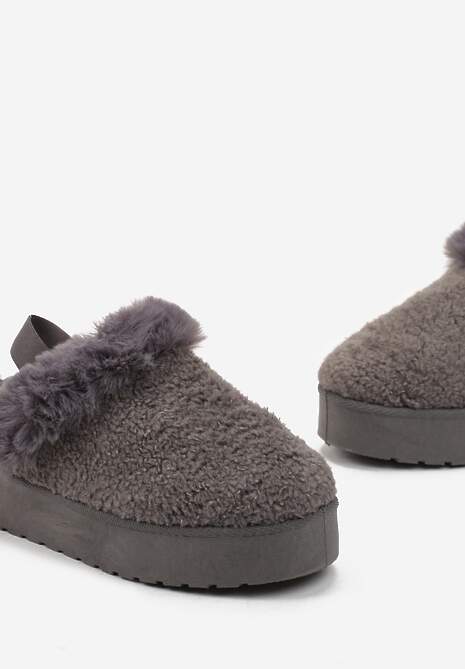 Szare Futerkowe Śniegowce na Grubej Podeszwie z Gumką na Pięcie Sosena