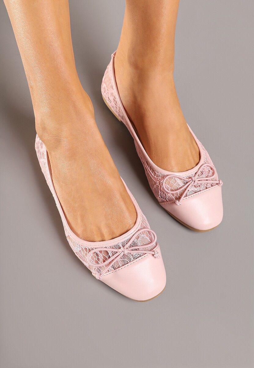 Czarne Koronkowe Balerinki Vices z Ozdobną Kokardką Desanelis