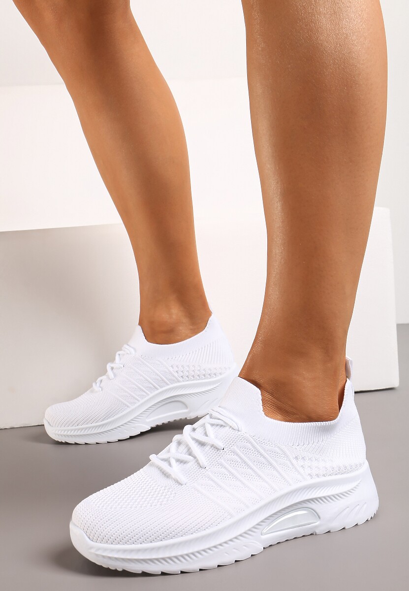 Białe Wsuwane Buty Sportowe w Skarpetkowym Stylu z Ozdobną Podeszwą Moonlise