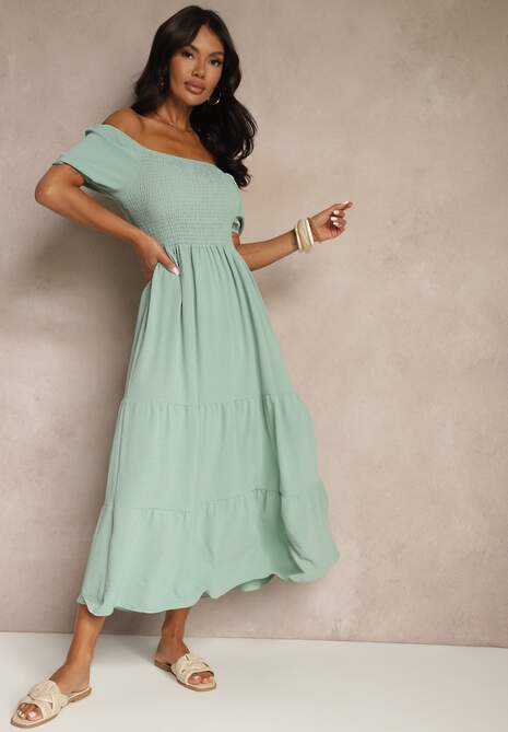 Zielona Sukienka Hiszpanka z Marszczoną Górą Lumirielle